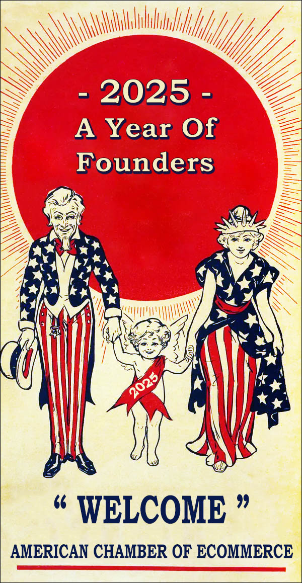 WWI era poster of uncle sam and lady liberty welcoming chamber founders